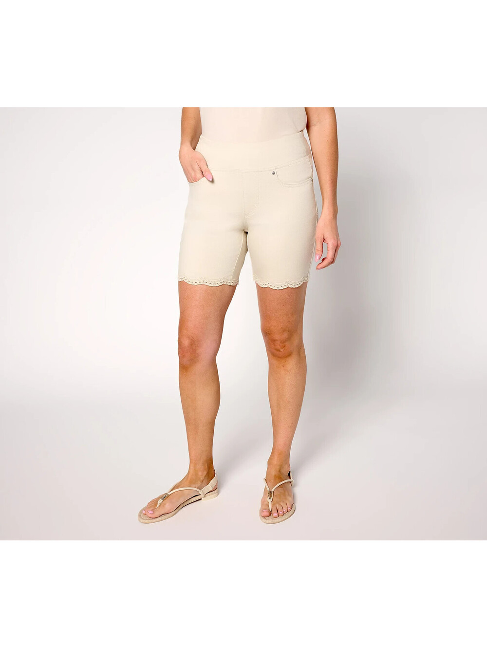 Belle by KIm Gravel TripleLuxe Twill Eyelet Scallop 8" Short Sand Bar, Regular 8